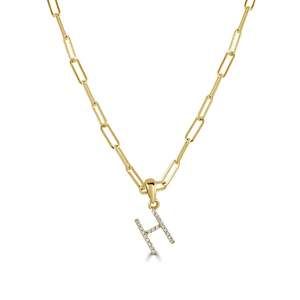 14k Yellow Gold & Diamond Paperclip Initial “H” Necklace
